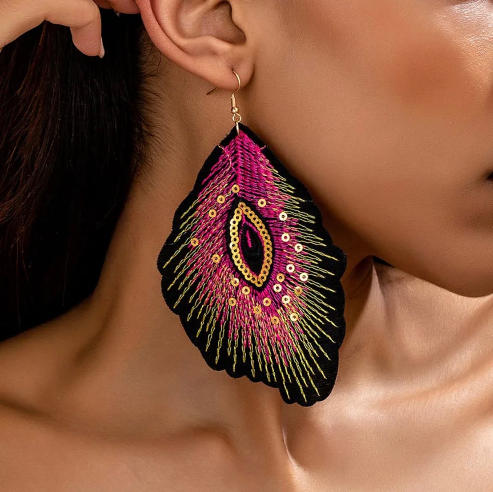 Image of Simple Style Classic Style Feather Sequins Embroidery Acrylic
