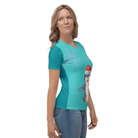 Image 1 of Women's T-shirt (Two-Tone Teal shirt with Christmas Penguin)