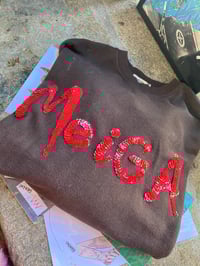 Image 1 of Suadoiro bordado a man. MEiGA marrón letras vermellas. Talla XL oversize! En STOCK