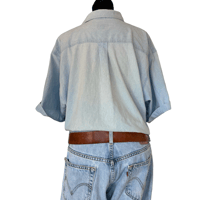 Image 4 of Light Blue Distressed Short Sleeve Button Down Club Room Shirt - Size M Men’s