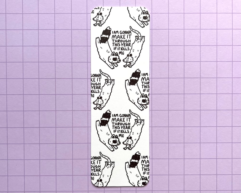 Image of Raccoon & possum falling together bookmark - inspired by lyrics from the Mountain Goats