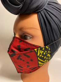 Image 3 of 3D Face Mask Red Black Yellow Ankara African print 