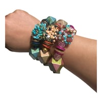 Image 3 of Handmade Chunky Beaded Bracelet Blue/Green