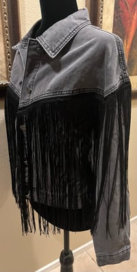 Image 4 of Vintage Black Denim Fringe Jacket Hillbilly Hippie