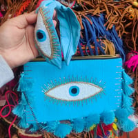 TURQUOISE all seeing evil eye protection- bag and head band