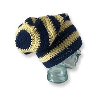 Image 2 of Navy and Soft Yellow Slouchy Beanie