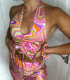 multiple prints* halter neck ruched top