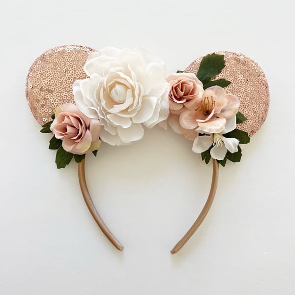 Image of Rose Gold Ears with Dusty Blush and Cream Florals