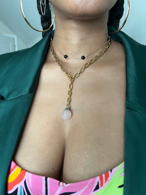 Image of BREEZE • Crystal Ball Rose Quartz Lariat