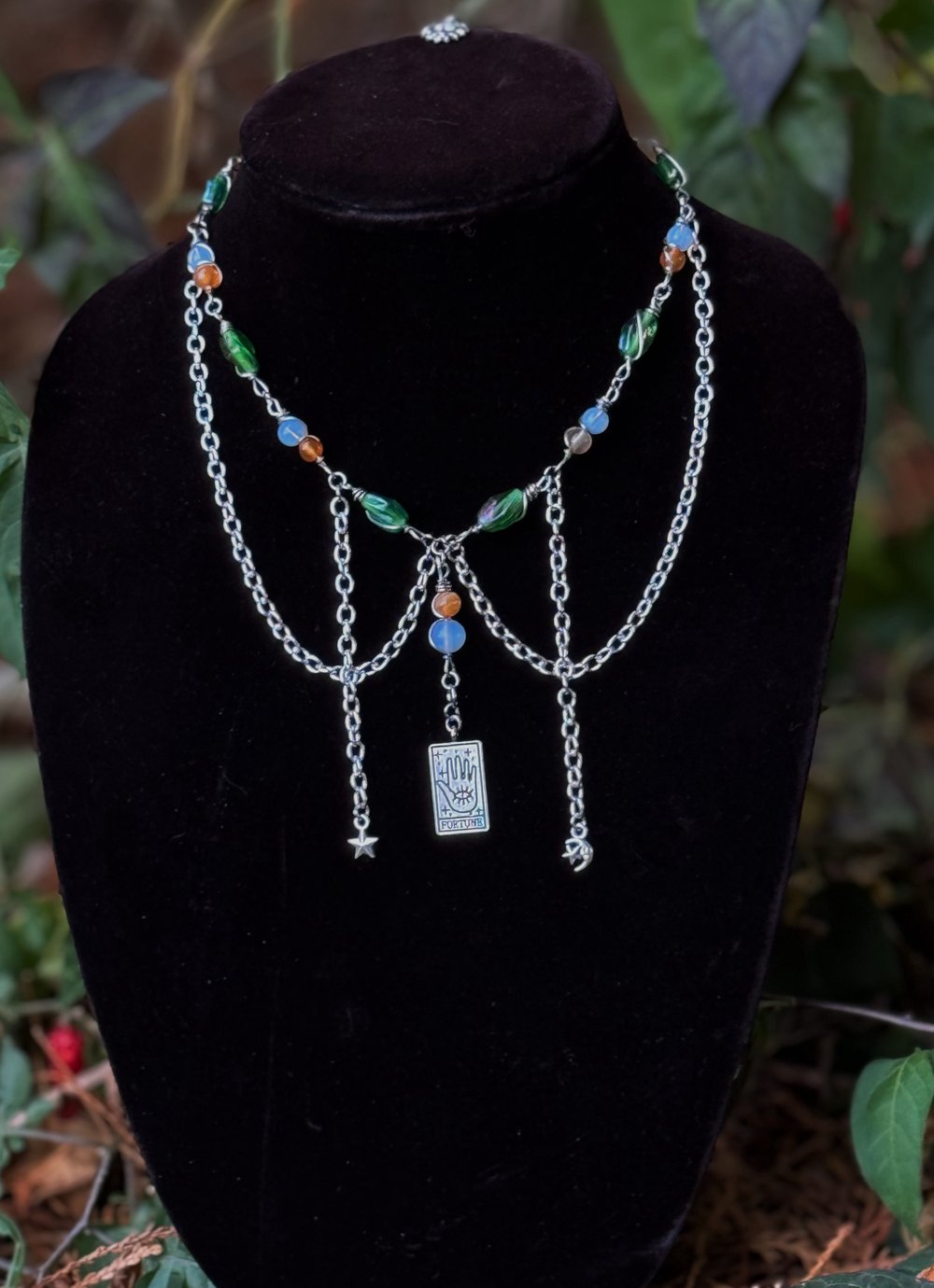 Image of "Fortune" Oracle Card Choker w/ Carnelian, Opalite, & Glass beads