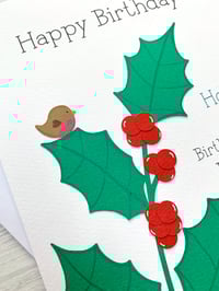 Image 3 of Handmade December Christmas Holly Birth Flower Card - Elegant Birthday Card for December Birthdays