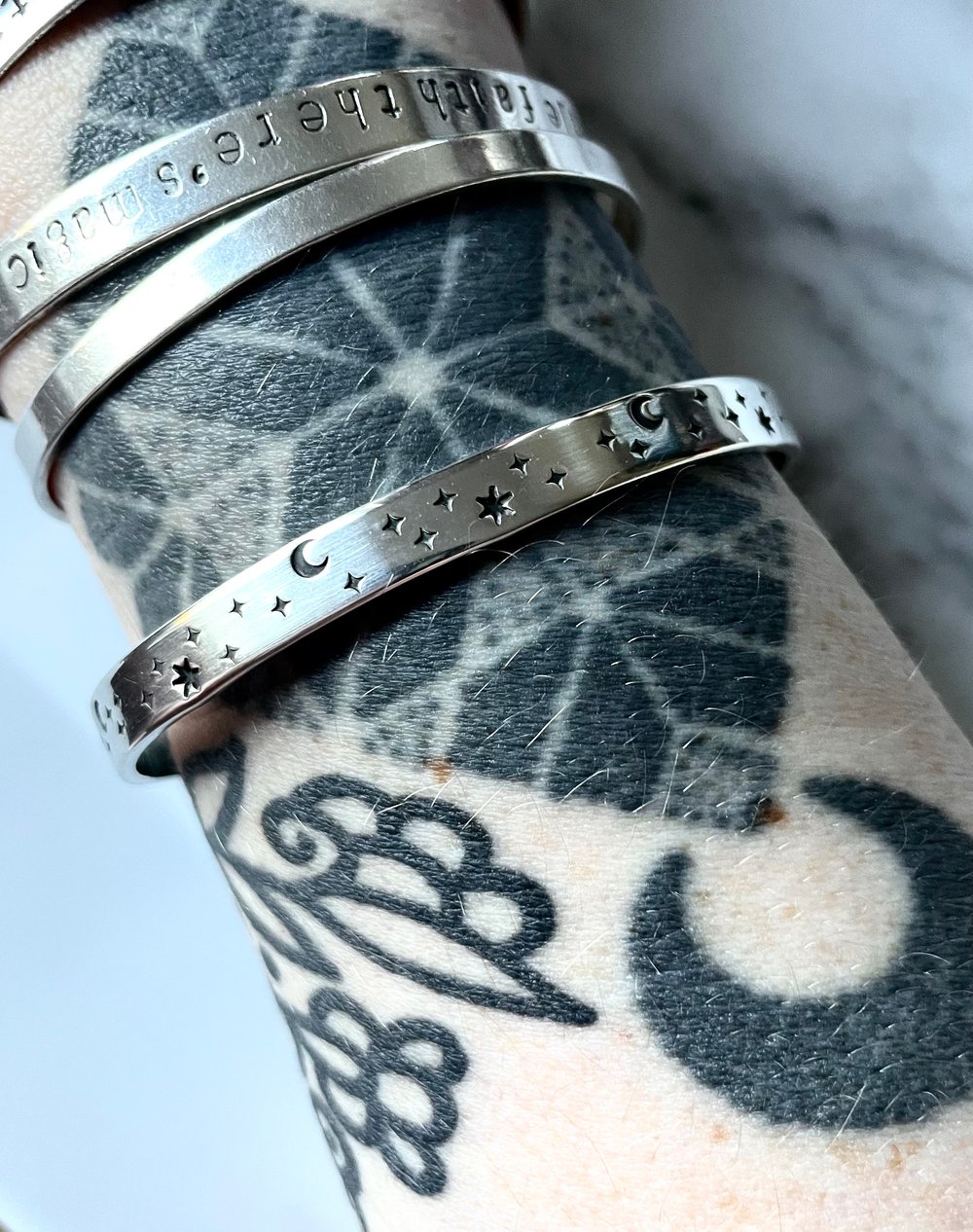 Handmade Sterling Silver Star And Moon Cuff Bracelet 925