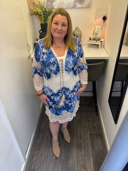 Image of LEAF EMBROIDERY CROCHET & TASSEL TUNIC DRESS
