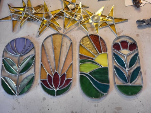 Image of Cottage Flower mini panel- stained glass