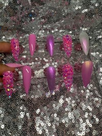 Image 3 of  Pink Barbie dream Long stiletto gel press on nails