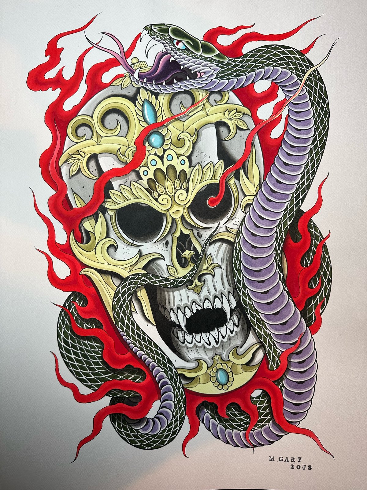 Image of Original Painting Skull & Snake
