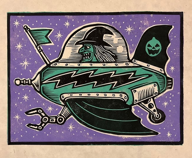 Space Witch Block Print