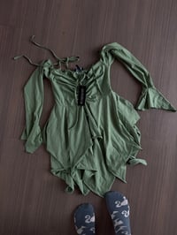 green ruffled dress (sz small)
