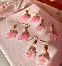 Image 4 of Hanging Orchid and Pearl Earrings