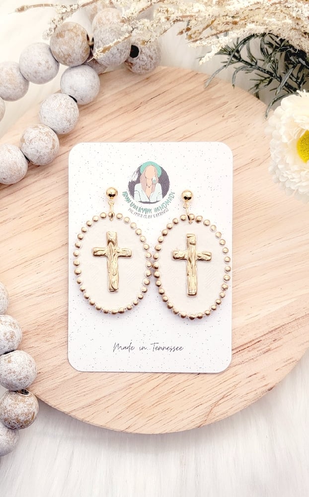 Image of Gold Beaded Cross Dangles