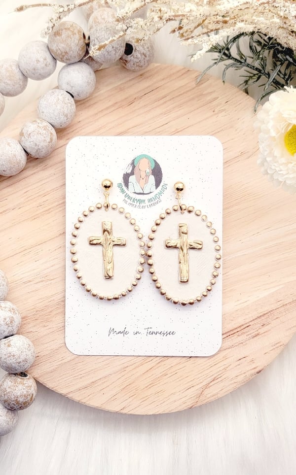 Image of Gold Beaded Cross Dangles