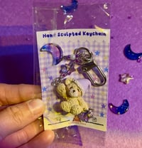 Image 5 of Luna Bear Celestial Keychain - Hand-Sculpted Polymer Clay Teddy with Moon & Stars