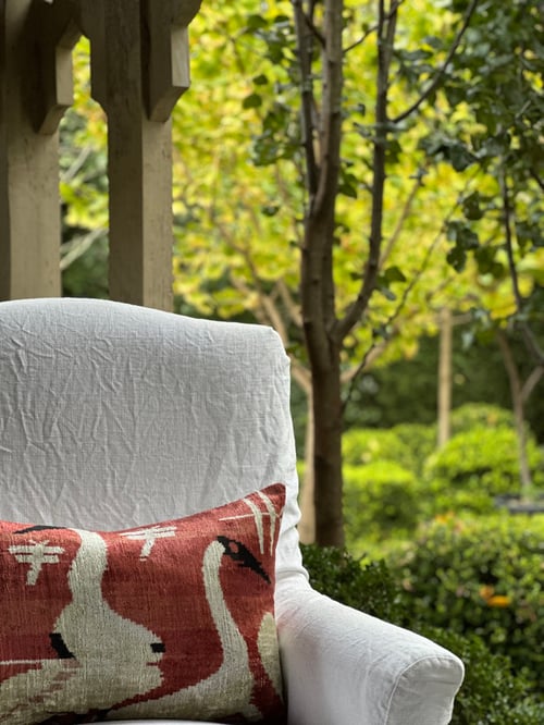 Image of Burnt Terracotta Crane Ikat Cushion