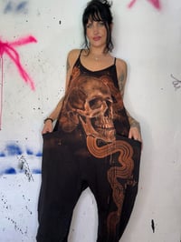 Image 3 of “GIVE ME YOUR SKULL” CUSTOM BLEACH PAINTED BAGGY ROMPER LARGE 