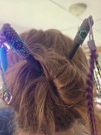 Image 7 of Beaded feather and turquoise hair stix