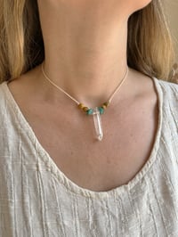 Image 1 of macrame necklace with clear quartz and chrysocolla 