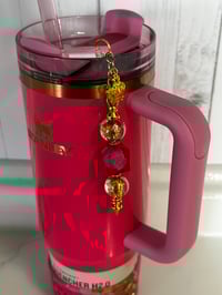 Image 1 of Pink and Gold Pink Parade Tumbler Straw Charm