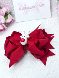 Image 2 of White Reindeer red hair bow Christmas hair accessories 