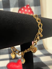 Image 3 of Love Heart Round Pendant Link Chain Charms Bracelet
