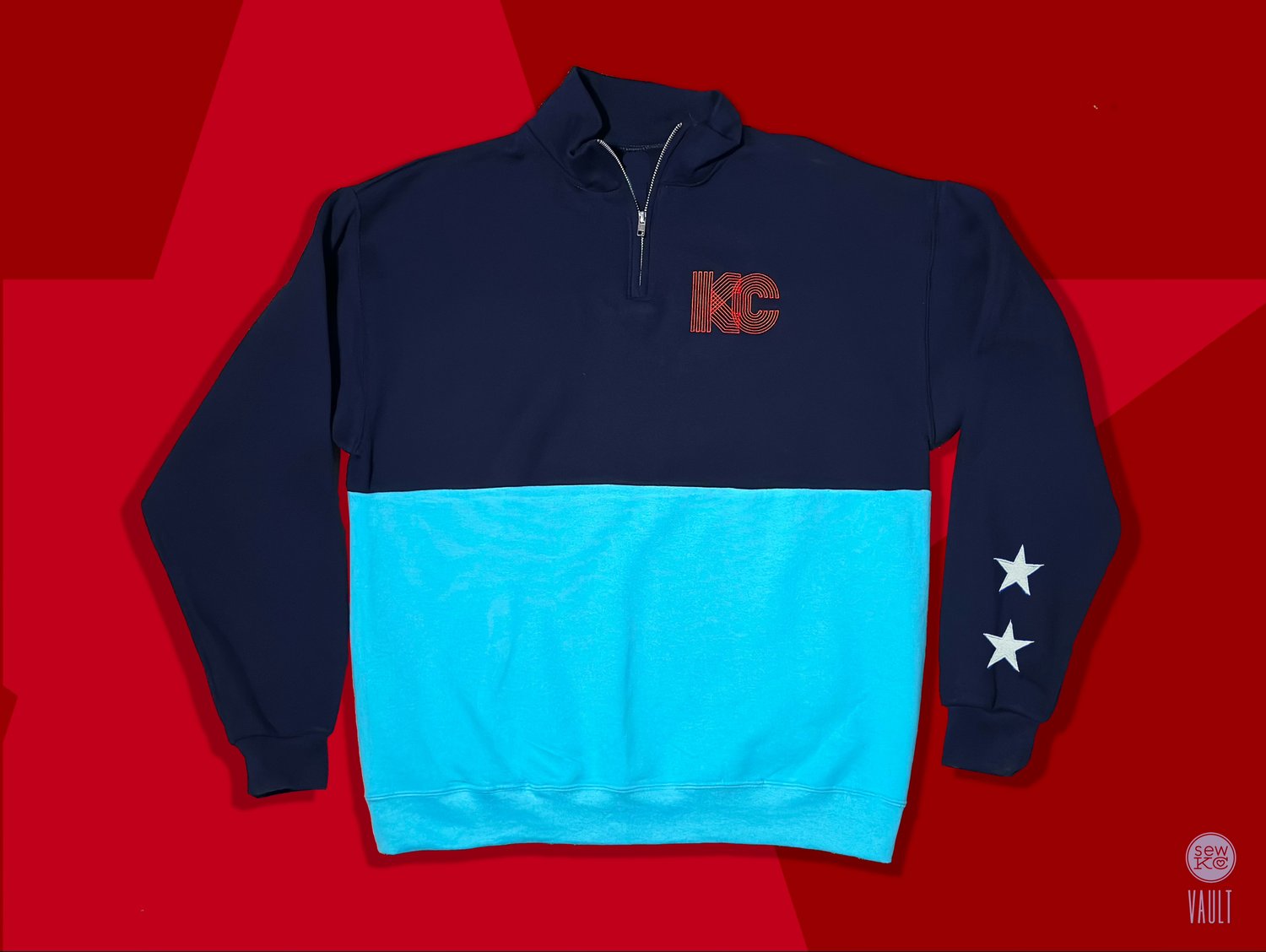 Image of KC's MAKING GROOVES TEAL/NAVY/RED QUARTER-ZIP SWEATSHIRT 