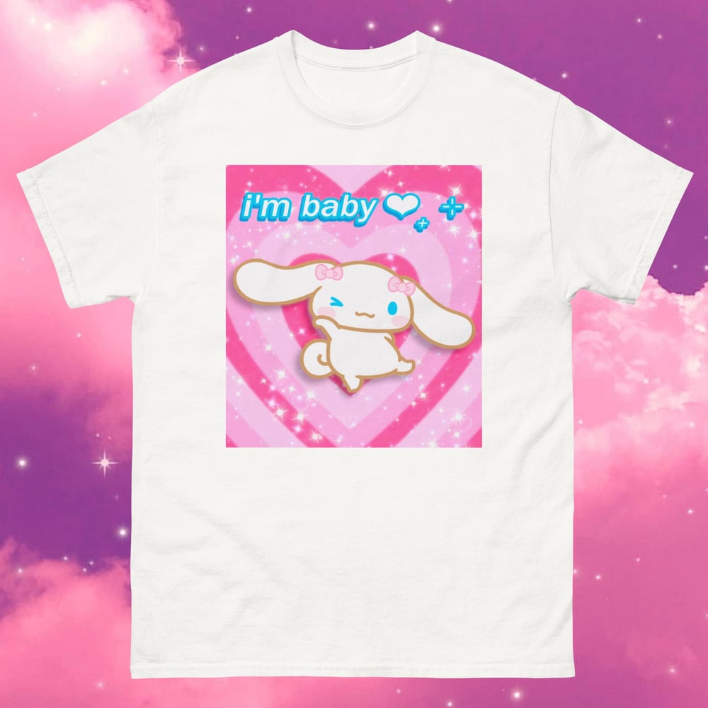 Image of “i’m baby” cute cinnamoroll meme inspired t-shirt unisex kawaii pastel egirl aesthetic 