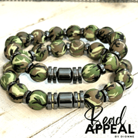 Image 1 of Army Fatigue Silicone Bead Bracelet w/Gold & Gunmetal Hematite