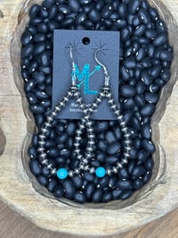 4mm Sterling Silver Pearl Teardrop / Kingman Turquoise Earrings