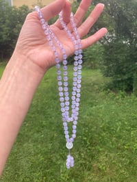 Image 6 of Lavender Moon Quartz with White Moonstone Guru Bead, Lavender Moon Quartz 108 Bead Japa Mala 