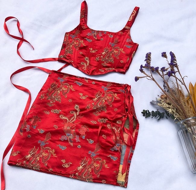 Chinese Dragon Side Split Skirt 