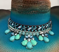 Image 2 of Brown/Bright Blue Cowboy Hat Bead, Crystal Band