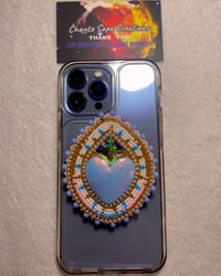 Image 3 of Hand Polished Blue Heart Beaded Popsocket 