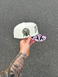 Image 3 of PINK BRIM OFF WHITE FOREST GREEN ANEHEIM ANGELS CUSTOM FITTED CAP