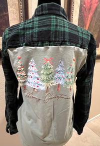 Vintage Green/Black Flannel Shirt Christmas Trees