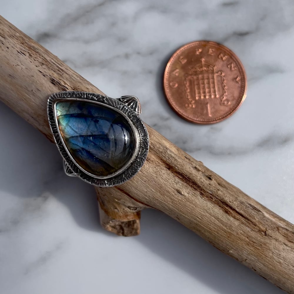Sterling Silver Handmade Blue Labradorite Celestial Ring