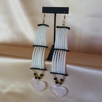 Image 5 of 2 Tier Dentalium Earrings (Rose Quartz Hearts)
