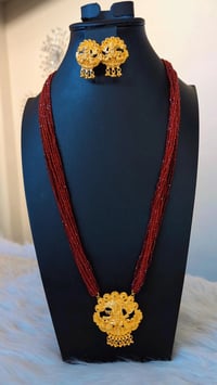 Image 1 of Krishna_Long Gold Plated Hydrocrystal Necklace Set with Earrings Featuring Lord Krishna 