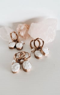 Image 1 of White French script & pearl earrings 