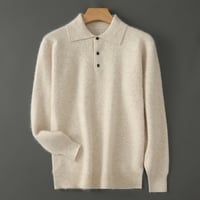 Image 1 of 100% Mink Cashmere Sweater Men's POLO Collar Thickening Pullover Autumn Winter New Cashmere Knitted 