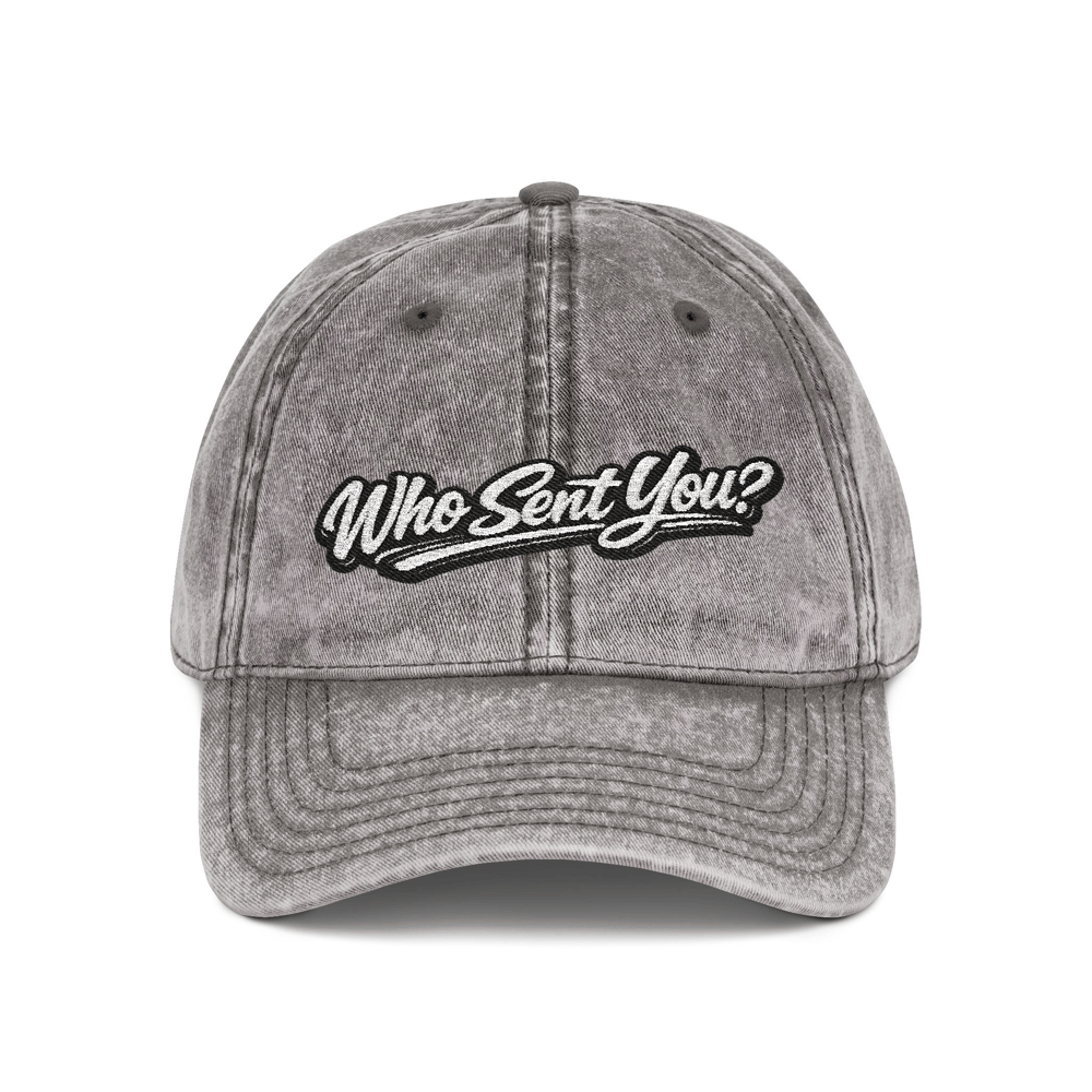 Image of Unisex Vintage Embroidered Dad Hat — "Who Sent You?" Retro Baseball Cap