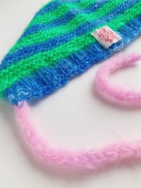 Image 3 of Sofie and Iris Blue, Grass Green and Pink Striped Mohair Bonnet